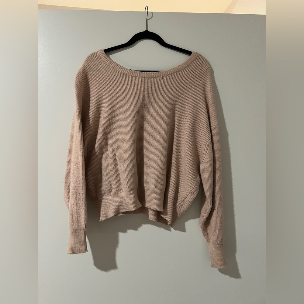 ZARA / SWEATER WITH BLACK BOW / TAN / SIZE S